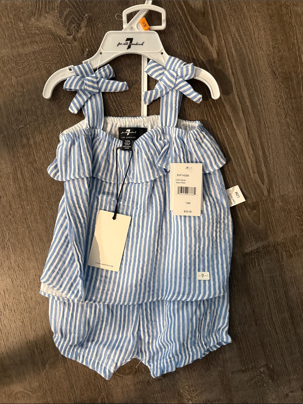 7 For All Mankind Kids Light Blue and White Striped Matching Set